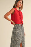 MIOU MUSE Red Knitted Front Tie Top