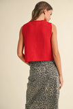 MIOU MUSE Red Knitted Front Tie Top