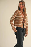 MIOU MUSE Striped Tie Front Cardigan