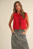 MIOU MUSE Red Knitted Front Tie Top