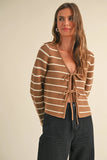 MIOU MUSE Striped Tie Front Cardigan