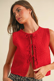 MIOU MUSE Red Knitted Front Tie Top